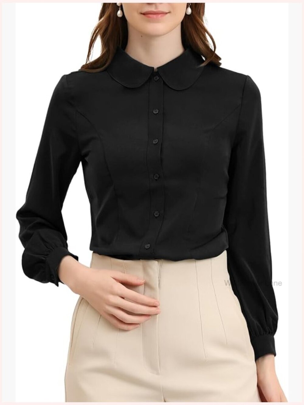 Peter Pan Collar Blouse Long Sleeve Button Down Work Shirt